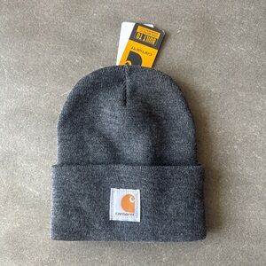 Carhartt Gray Knit Cuffed Beanie with Gold Accent Patch